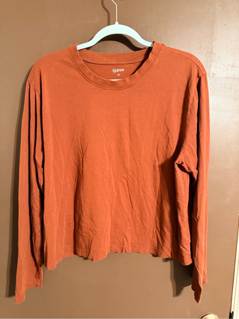 Quince Cotton Modal Long Sleeve Tee | XL | Rust Terracotta Basic Top